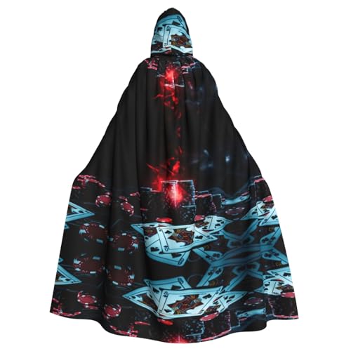 YHBLYKXP Kapuzenumhang mit Pokerturnieraufdruck, für Erwachsene, übergroßer Kapuzenumhang mit Fliege, Partykleid für Erwachsene von YHBLYKXP