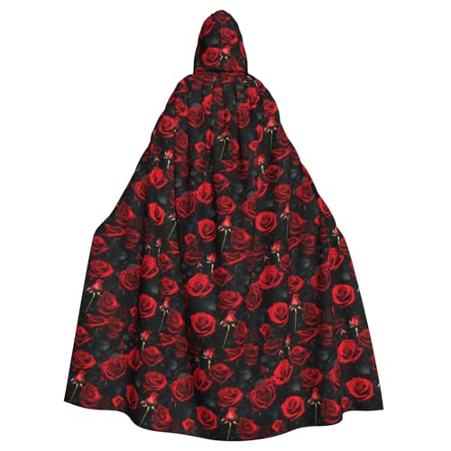 YHBLYKXP Kapuzenumhang mit Rosenblumendruck für Erwachsene, übergroßer Kapuzenumhang mit Fliege, Partykleid für Erwachsene von YHBLYKXP