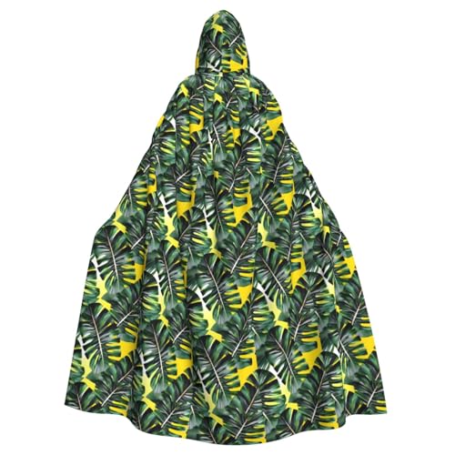 YHBLYKXP Kapuzenumhang mit tropischem Bananenpalmenblatt-Druck, für Erwachsene, übergroßer Kapuzenumhang mit Fliege, Partykleid für Erwachsene von YHBLYKXP