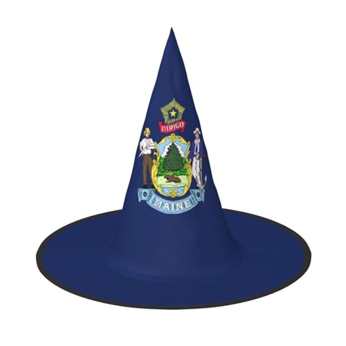 YHBLYKXP Maine State Flagge, verstellbarer Halloween-Hexenhut mit faltbarer Krempe, für Kostümparty, Karneval, Maskenball von YHBLYKXP