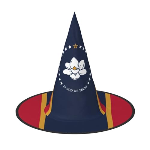 YHBLYKXP Mississippi Staatsflagge, verstellbarer Halloween-Hexenhut mit faltbarer Krempe, für Kostümparty, Karneval, Maskenball von YHBLYKXP