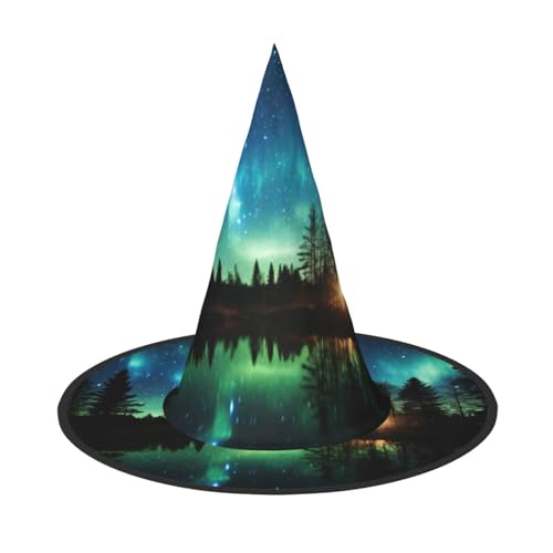 YHBLYKXP Northern Lights verstellbarer Halloween-Hexenhut mit faltbarer Krempe für Kostümparty, Karneval, Maskenball von YHBLYKXP
