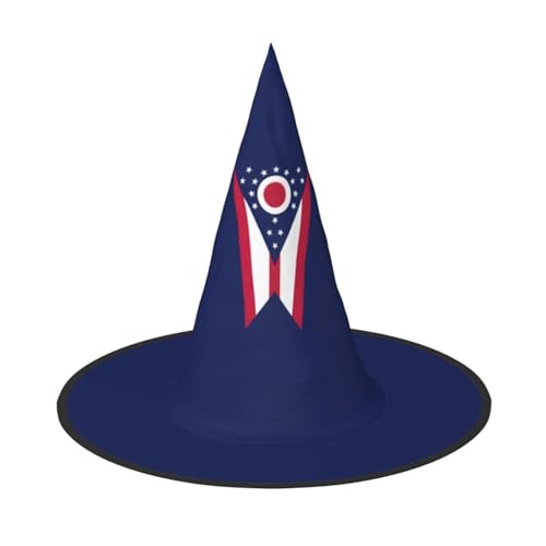 YHBLYKXP Ohio Staatsflagge, verstellbarer Halloween-Hexenhut mit faltbarer Krempe, für Kostümparty, Karneval, Maskenball von YHBLYKXP