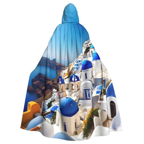 YHBLYKXP Santorini Umhang mit Kapuze für Erwachsene, griechische Insel, Meerblick, für Partys, Karneval, Cosplay, Bühnenauftritte, Events von YHBLYKXP