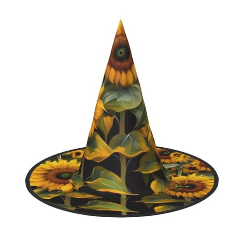 YHBLYKXP Sonnenblumen, verstellbarer Halloween-Hexenhut mit faltbarer Krempe, für Kostümparty, Karneval, Maskenball von YHBLYKXP