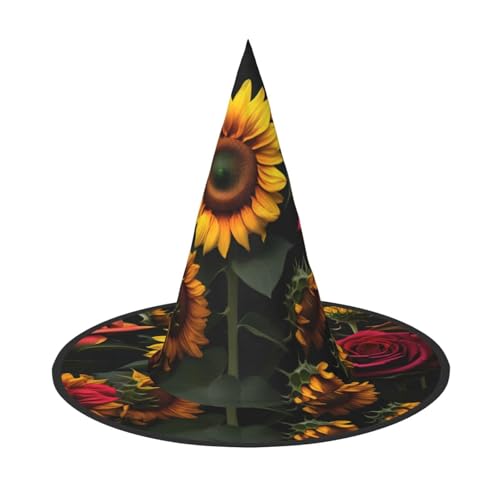 YHBLYKXP Sonnenblumen-Rose, verstellbarer Halloween-Hexenhut mit faltbarer Krempe, für Kostümparty, Karneval, Maskenball von YHBLYKXP