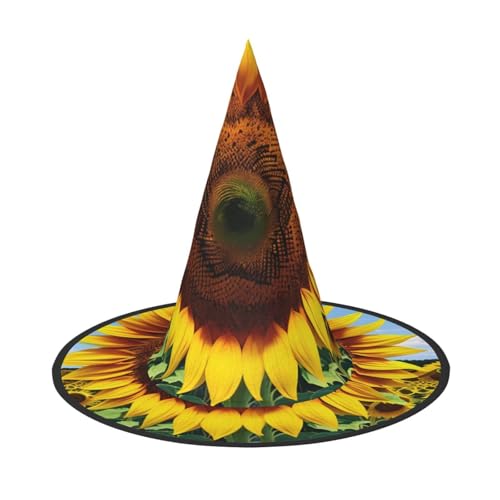 YHBLYKXP Sonnenblumenmuster, verstellbarer Halloween-Hexenhut mit faltbarer Krempe, für Kostümparty, Karneval, Maskenball von YHBLYKXP