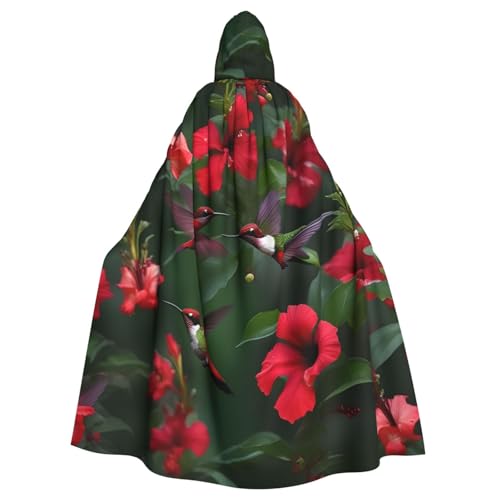 YHBLYKXP Umhang mit Kapuze für Erwachsene, Kolibris, rote Blume, Hibiskus, für Partys, Karneval, Cosplay, Bühnenauftritte, Events von YHBLYKXP