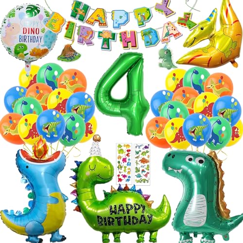 Dino Geburtstag Deko 4 Jahre, Folienballon, Luftballons, Geburtstagsdeko Jungen, Zahlen Luftballon, Dinosaurier Dschungel Deko, Spielzeug Dino Geburtstag Deko 4 Jahre, Folienballon, Luftballons, Geburtstagsdeko Jungen, Zahlen Luftballon, Dinosaurier Dschungel Deko, Spielzeug von YHBXAMZ