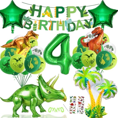 YHBXAMZ Dino Geburtstag Deko 4 Jahre, Dino Geburtstag Luftballon 4 Jahre, Dino Luftballon, Dino Luftballons Geburtstag Junge, for Dinosaur Birthday Decoration Dschungel Geburtstag Dekoration von YHBXAMZ
