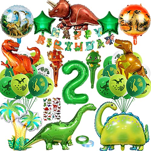 XXL Dino Geburtstag Deko, Dino Deko 2 Jahre Kindergeburtstag,Dino Folienballon Geburtstagsdeko Jungen,Luftballons Grün Dschungel Deko，Dino Party Happy Birthday Banner von YHBXAMZ