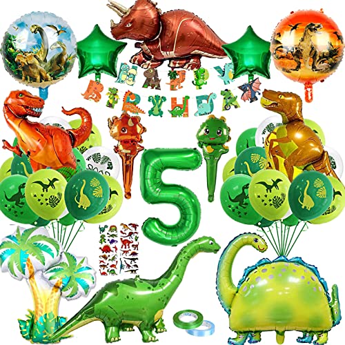 XXL Dino Geburtstag Deko, Dino Deko 5 Jahre Kindergeburtstag,Dino Folienballon Geburtstagsdeko Jungen,Luftballons Grün Dschungel Deko，Dino Party Happy Birthday Banner von YHBXAMZ