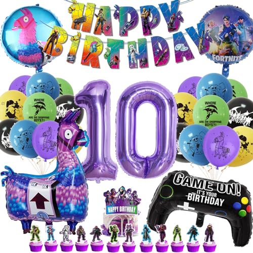 YHBXAMZ Geburtstagsdeko 10 Jahre Junge,Geburtstagsdeko Jungen Set, Luftballon 10. Geburtstag Junge, Tortendeko für Gamer Deko/Videospiel Geburtstagsdeko von YHBXAMZ