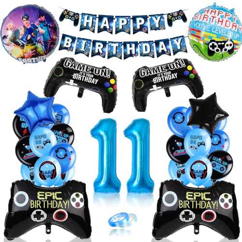 YHBXAMZ Geburtstagsdeko Jungen 11 Jahre, 11. geburtstag junge, Gamer Deko Geburtstag, Gaming Controller Luftballons, Happy Birthday Girlande Banner Deko Junge, Spielthemen Ballon Dekoration von YHBXAMZ