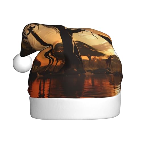 YHLKLWKSZC Afrika Giraffe Majestätischer Baum bedruckte Weihnachtsmütze Weihnachtsmannmütze für Erwachsene Unisex Urlaub Weihnachtsmütze von YHLKLWKSZC