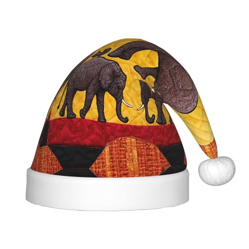 YHLKLWKSZC Afrikanischer Elefant, Patchwork, bedruckte Weihnachtsmütze, Weihnachtsmannmütze, Weihnachtsmannmütze, weich und bequem, 1 Stück von YHLKLWKSZC