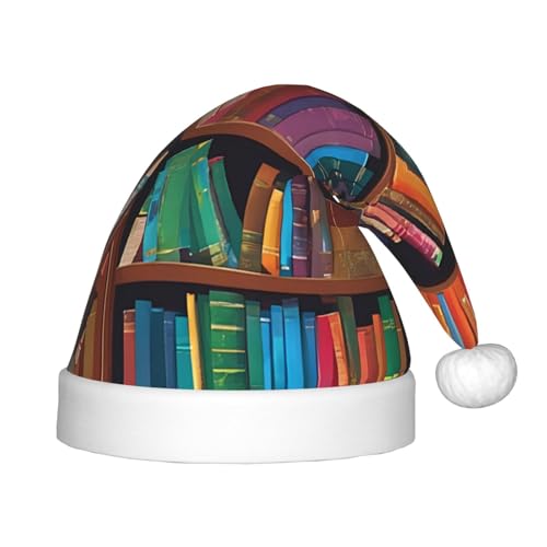 YHLKLWKSZC Bedruckte Weihnachtsmütze mit Bücherregal, Weihnachtsmannmütze, Weihnachtsmannmütze, weich und bequem, 1 Stück von YHLKLWKSZC
