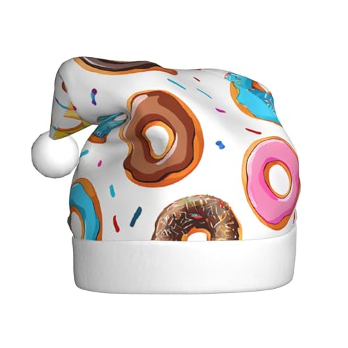 YHLKLWKSZC Bedruckte Weihnachtsmütze mit Donut-Motiv, Weihnachtsmannmütze für Erwachsene, Unisex, Urlaubsmütze von YHLKLWKSZC