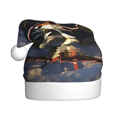 YHLKLWKSZC Bedruckte Weihnachtsmütze mit Flugzeug auf dem See, Weihnachtsmannmütze für Erwachsene, Unisex, Urlaub von YHLKLWKSZC