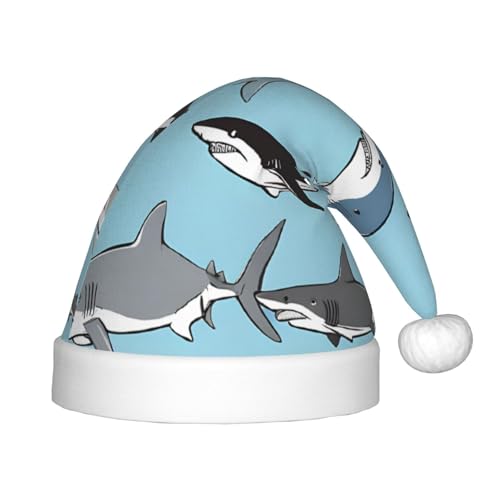 YHLKLWKSZC Blaue Cartoon-Fisch-bedruckte Weihnachtsmütze, Weihnachtsmannmütze, Weihnachtsmannmütze, weich und bequem, 1 Stück von YHLKLWKSZC