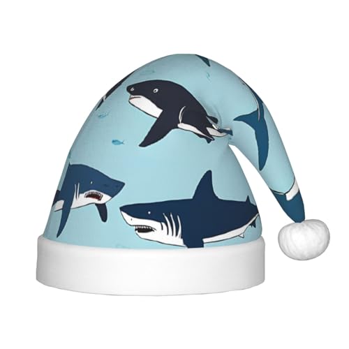 YHLKLWKSZC Blaue Cartoon-bedruckte Weihnachtsmütze, Weihnachtsmannmütze, Weihnachtsmannmütze, weich und bequem, 1 Stück von YHLKLWKSZC