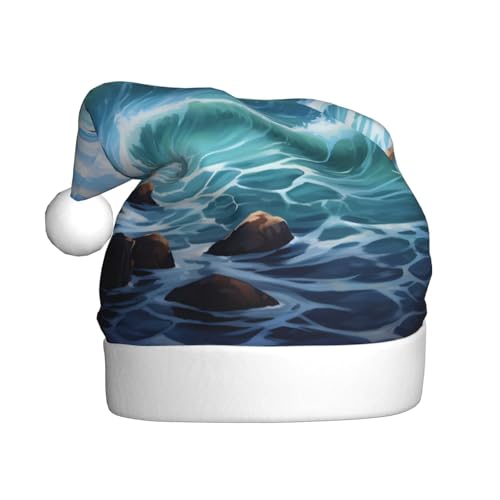 YHLKLWKSZC Blaue Meereslandschaft bedruckte Weihnachtsmütze Nikolausmütze für Erwachsene Unisex Urlaub Weihnachtsmütze von YHLKLWKSZC