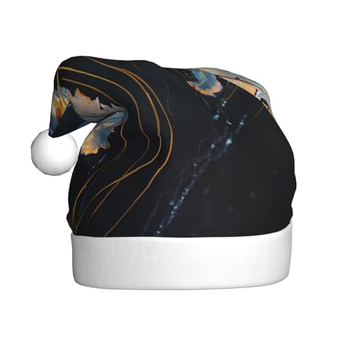 YHLKLWKSZC Blaue und goldene Quallen bedruckte Weihnachtsmütze für Erwachsene, Unisex, Urlaubs-Weihnachtsmütze von YHLKLWKSZC