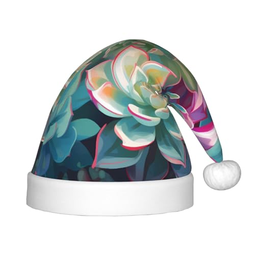 YHLKLWKSZC Bunte Sukkulenten bedruckte Weihnachtsmütze, Weihnachtsmannmütze, Weihnachtsmannmütze, weich und bequem, 1 Stück von YHLKLWKSZC