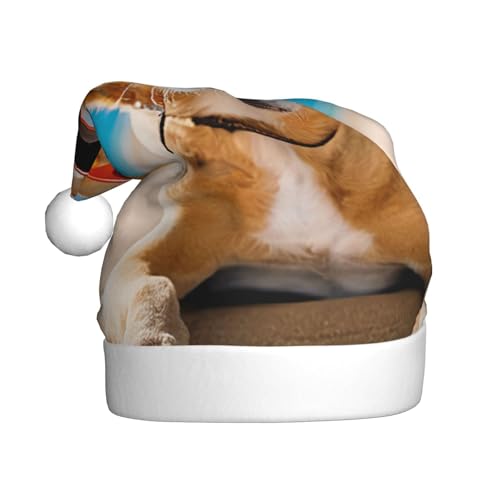 YHLKLWKSZC Chihuahua-Hund bedruckte Weihnachtsmütze Weihnachtsmannmütze für Erwachsene Unisex Urlaub Weihnachtsmütze von YHLKLWKSZC