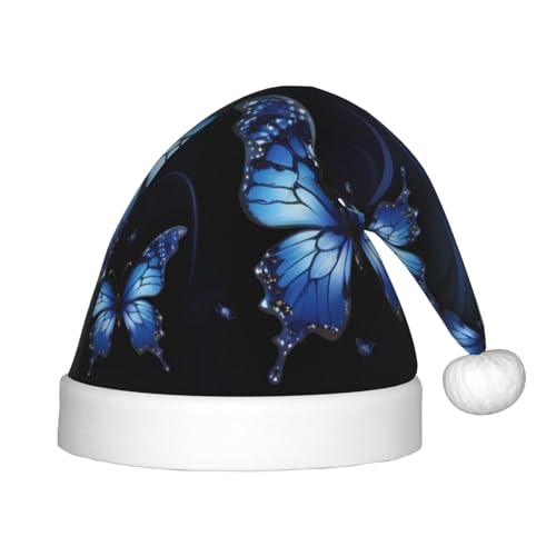 YHLKLWKSZC Dunkelblaue Schmetterlingsmütze, bedruckt, Weihnachtsmannmütze, Weihnachtsmannmütze, weich und bequem, 1 Stück von YHLKLWKSZC