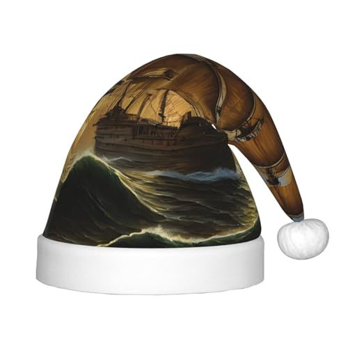 YHLKLWKSZC Fantasie-Piratenschiff-Druck, bedruckte Weihnachtsmütze, Weihnachtsmannmütze, Urlaub, Weihnachtsmannmütze, weich und bequem, 1 Stück von YHLKLWKSZC