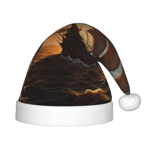 YHLKLWKSZC Fantasie-Piratenschiff-bedruckte Weihnachtsmütze, Weihnachtsmannmütze, Weihnachtsmannmütze, weich und bequem, 1 Stück von YHLKLWKSZC