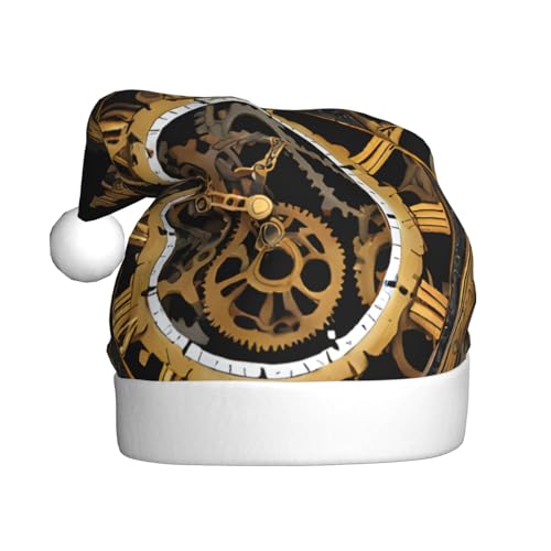 YHLKLWKSZC Gears Clock Bronze-Weihnachtsmütze, Weihnachtsmannmütze für Erwachsene, Unisex, Weihnachtsmannmütze von YHLKLWKSZC