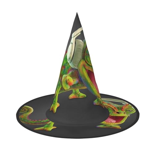 YHLKLWKSZC Halloween-Hexenhüte für Damen, leicht, faltbar, Chamäleon, Musik hören, Druck, Hexenhüte für Jungen und Mädchen, Halloween-Hut, Cosplay, Party-Dekorationen YHLKLWKSZC Halloween-Hexenhüte für Damen, leicht, faltbar, Chamäleon, Musik hören, Druck, Hexenhüte für Jungen und Mädchen, Halloween-Hut, Cosplay, Party-Dekorationen von YHLKLWKSZC