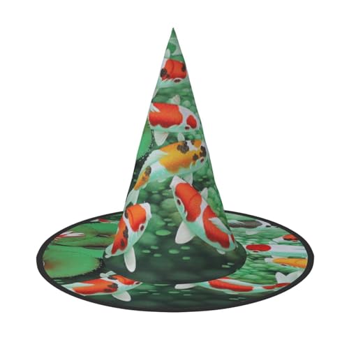 YHLKLWKSZC Halloween-Hexenhüte für Damen, leicht, faltbar, HD, japanischer roter Karpfenfisch, Hexenhüte für Jungen und Mädchen, Halloween-Hut, Cosplay, Party-Dekorationen von YHLKLWKSZC