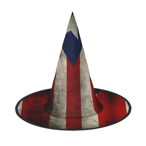 YHLKLWKSZC Halloween-Hexenhüte für Damen, leicht, faltbar, Puerto Rico, Tapete, Flagge, Druck, Hexenhüte für Jungen und Mädchen, Halloween-Hut, Cosplay, Party-Dekorationen von YHLKLWKSZC