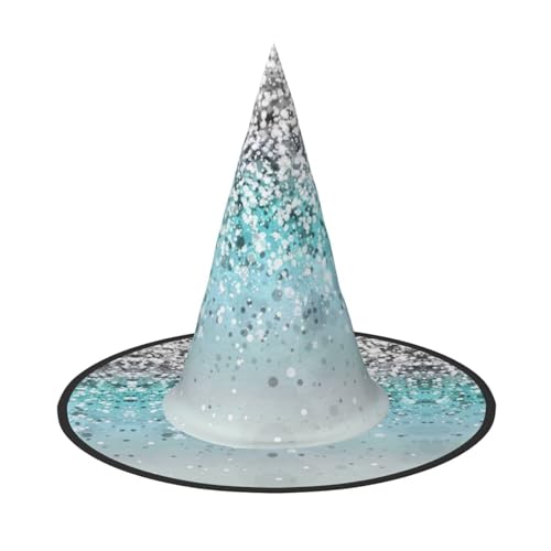 YHLKLWKSZC Halloween-Hexenhüte für Damen, leicht, faltbar, glitzernd, blauer Hintergrund, Hexenhüte für Jungen und Mädchen, Halloween-Hut, Cosplay, Party-Dekorationen von YHLKLWKSZC