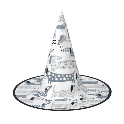 YHLKLWKSZC Halloween-Hexenhüte für Damen, leicht, faltbar, niedlicher Dackel-Druck, Hexenhüte für Jungen und Mädchen, Halloween-Hut, Cosplay, Party-Dekorationen YHLKLWKSZC Halloween-Hexenhüte für Damen, leicht, faltbar, niedlicher Dackel-Druck, Hexenhüte für Jungen und Mädchen, Halloween-Hut, Cosplay, Party-Dekorationen von YHLKLWKSZC