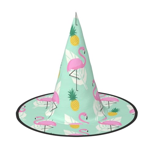 YHLKLWKSZC Halloween-Hexenhüte für Damen, leicht, faltbar, rosa Flamingo, Ananas, Druck, Hexenhüte für Jungen und Mädchen, Halloween-Hut, Cosplay, Party-Dekorationen von YHLKLWKSZC