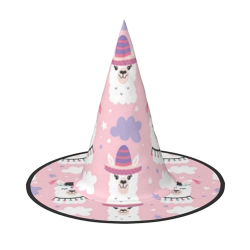 YHLKLWKSZC Halloween Kleine Hexenhüte für Frauen – leicht, faltbar, Cartoon-Llama, Alpaka-Druck, Hexenhüte für Jungen und Mädchen, Halloween-Hut, Cosplay, Party-Dekorationen von YHLKLWKSZC