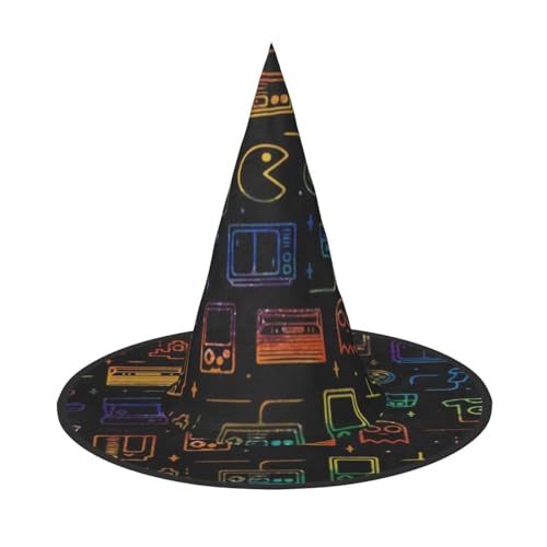 YHLKLWKSZC Halloween Kleine Hexenhüte für Frauen – leicht, faltbar, Spiel, Videospiel, Muster, Druck, Hexenhüte für Jungen und Mädchen, Halloween-Hut, Cosplay, Party-Dekorationen von YHLKLWKSZC