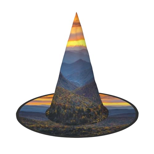 YHLKLWKSZC Halloween Kleine Hexenhüte für Frauen – leicht, faltbar, blauer Grat, Parkway Berge, Druck, Hexenhüte für Jungen und Mädchen, Halloween-Hut, Cosplay, Party-Dekorationen von YHLKLWKSZC
