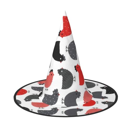 YHLKLWKSZC Halloween Kleine Hexenhüte für Frauen – leicht, faltbar, kreativer Cartoon-Huhn-Druck, Hexenhüte für Jungen und Mädchen, Halloween-Hut, Cosplay, Party-Dekorationen von YHLKLWKSZC