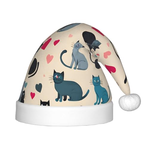 YHLKLWKSZC Happy Walking Kitty bedruckte Weihnachtsmütze, Weihnachtsmannmütze, Weihnachtsmannmütze, weich und bequem, 1 Stück von YHLKLWKSZC