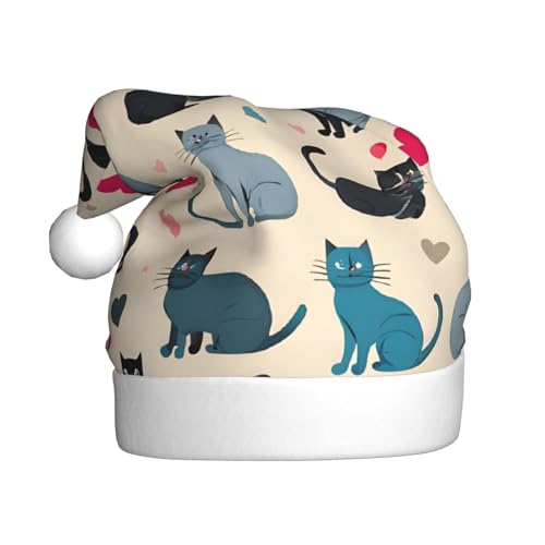 YHLKLWKSZC Happy Walking Kitty bedruckte Weihnachtsmütze, Weihnachtsmannmütze für Erwachsene, Unisex, Urlaubskappe von YHLKLWKSZC