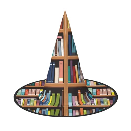 YHLKLWKSZC Kleine Halloween-Hexenhüte für Frauen – leicht, faltbar, Bibliotheks-Bücherregal-Druck, Hexenhüte für Jungen und Mädchen, Halloween-Hut, Cosplay, Party-Dekorationen von YHLKLWKSZC