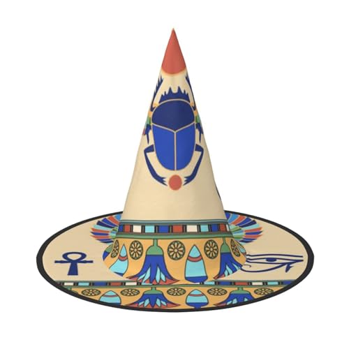 YHLKLWKSZC Kleine Halloween-Hexenhüte für Frauen – leicht, faltbar, ägyptischer Skarabäus-Druck, Hexenhüte für Jungen und Mädchen, Halloween-Hut, Cosplay, Party-Dekorationen von YHLKLWKSZC