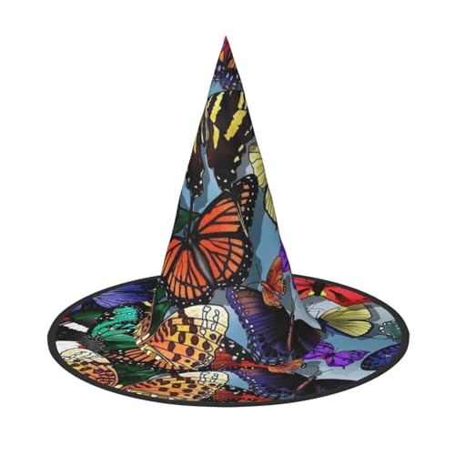 YHLKLWKSZC Kleine Halloween-Hexenhüte für Frauen – leicht, faltbar, handgezeichneter Schmetterlings-Druck, Hexenhüte für Jungen und Mädchen, Halloween-Hut, Cosplay, Party-Dekorationen von YHLKLWKSZC
