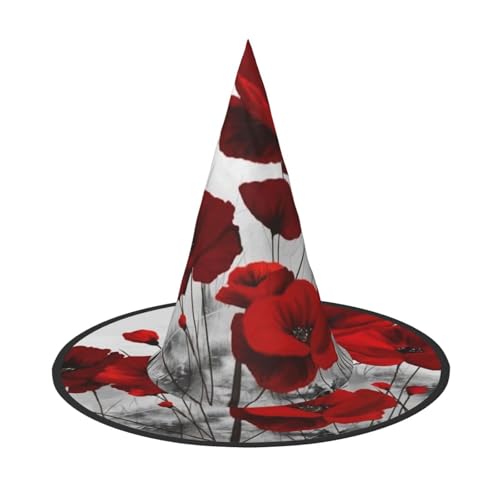 YHLKLWKSZC Kleine Halloween-Hexenhüte für Frauen – leicht, faltbar, roter Mohnblumen-Druck, Hexenhüte für Jungen und Mädchen, Halloween-Hut, Cosplay, Party-Dekorationen von YHLKLWKSZC