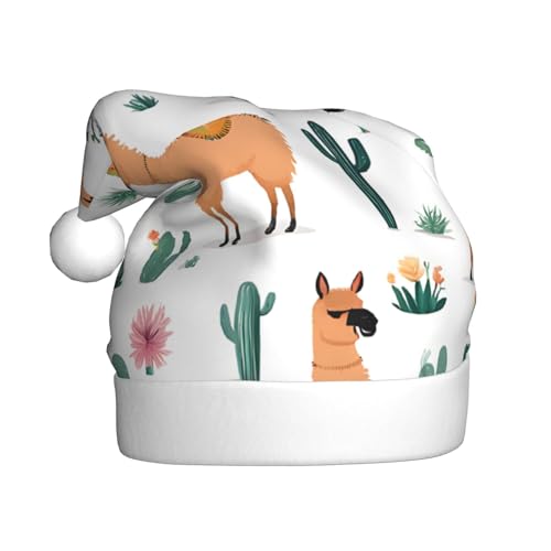YHLKLWKSZC Niedliche Alpaka-Lama-bedruckte Weihnachtsmütze, Weihnachtsmannmütze für Erwachsene, Unisex, Urlaubs-Weihnachtsmütze von YHLKLWKSZC